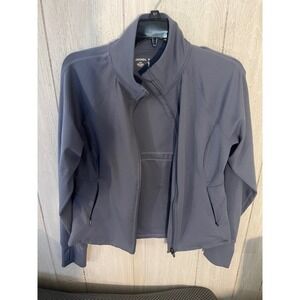Jockey Womens Dusty Blue Gray Full Zip Activewear Jacket Mock Neck Size Medium